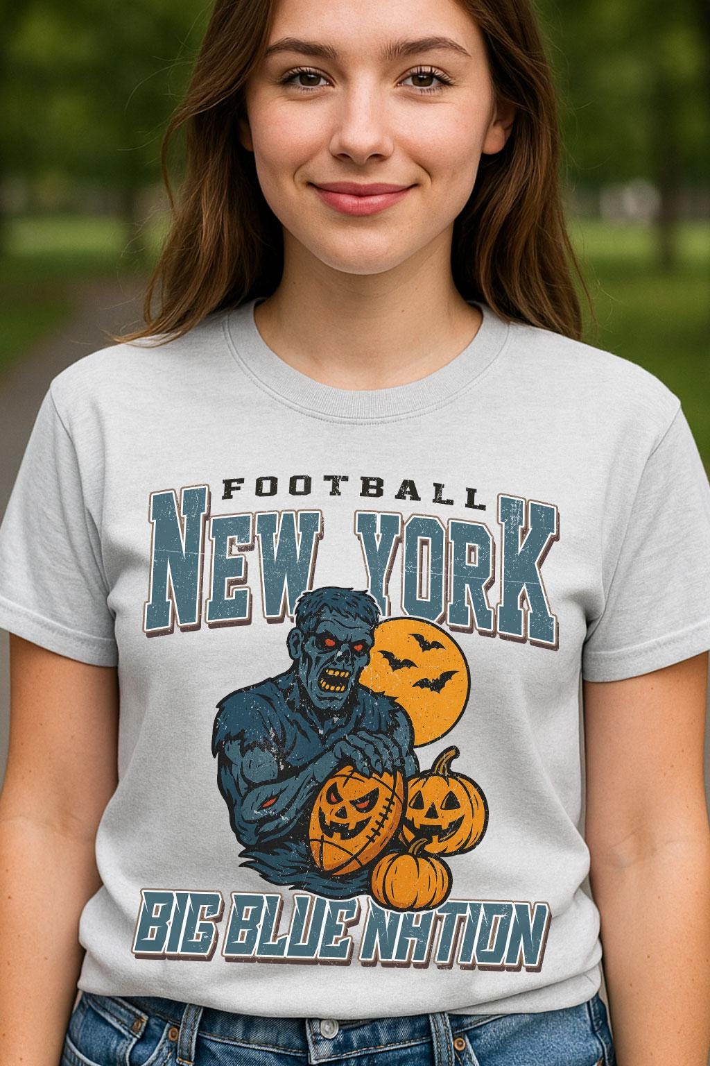 Vintage Style New York Spooky Sweatshirt | Big Blue Nation Halloween Football Shirt | Spooky Crow Pumpkin Shirt | Fall Sports Fan Gift