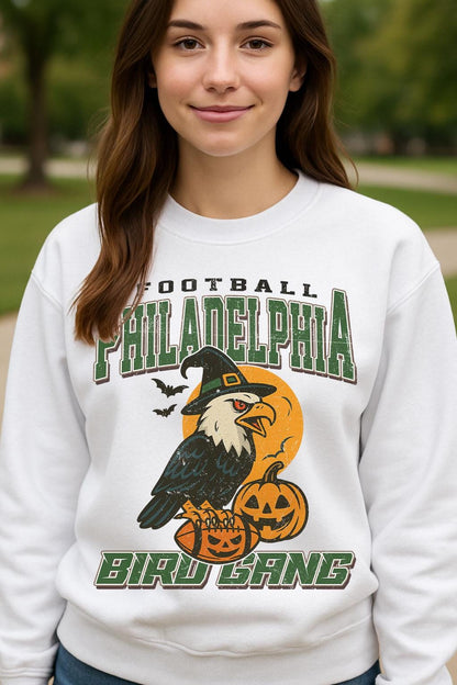 Vintage Style Philadelphia Spooky Sweatshirt | Bird Gang Halloween Football Shirt | Spooky Crow Pumpkin Shirt | Fall Sports Fan Gift