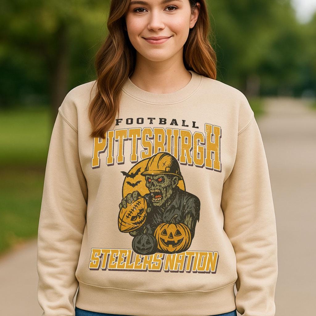 Vintage Style Pittsburgh Spooky Sweatshirt | Steelers Nation Halloween Football Shirt | Spooky Crow Pumpkin Shirt | Fall Sports Fan Gift