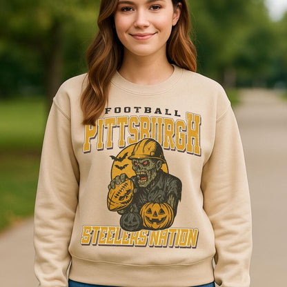 Vintage Style Pittsburgh Spooky Sweatshirt | Steelers Nation Halloween Football Shirt | Spooky Crow Pumpkin Shirt | Fall Sports Fan Gift