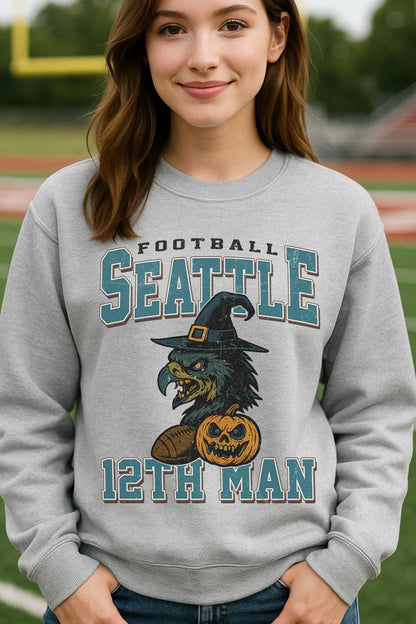 Vintage Style Seattle Spooky Sweatshirt | 12th Man Halloween Football Shirt | Spooky Crow Pumpkin Shirt | Fall Sports Fan Gift