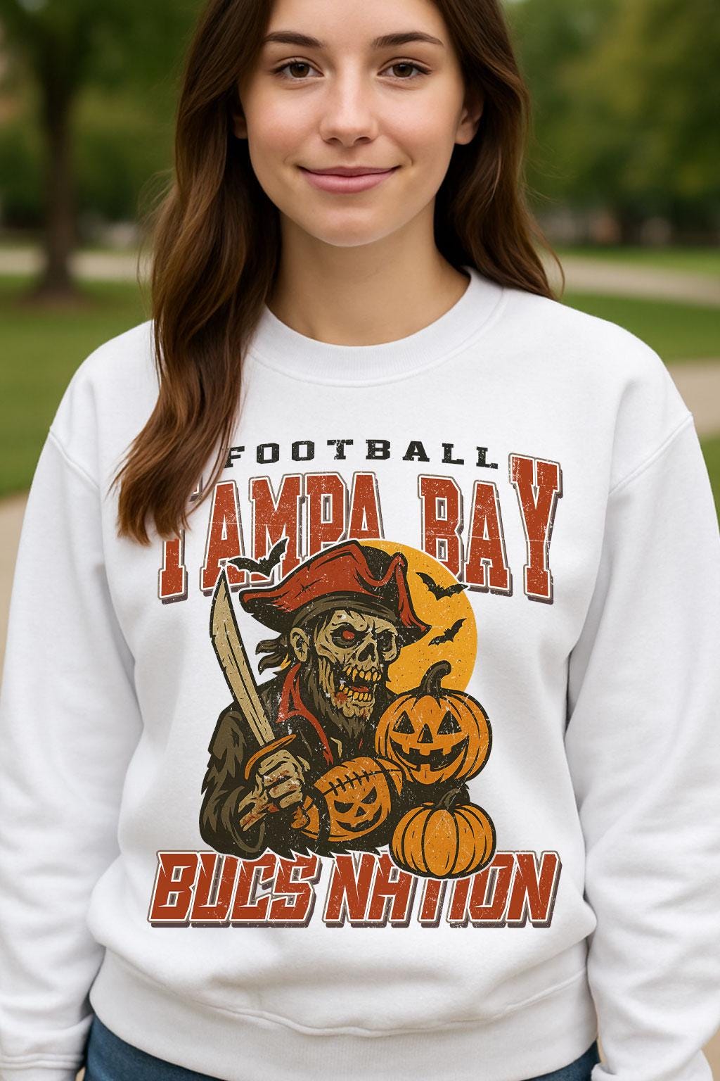 Vintage Style Tampa Bay Spooky Sweatshirt | Bucs Nation Halloween Football Shirt | Spooky Crow Pumpkin Shirt | Fall Sports Fan Gift