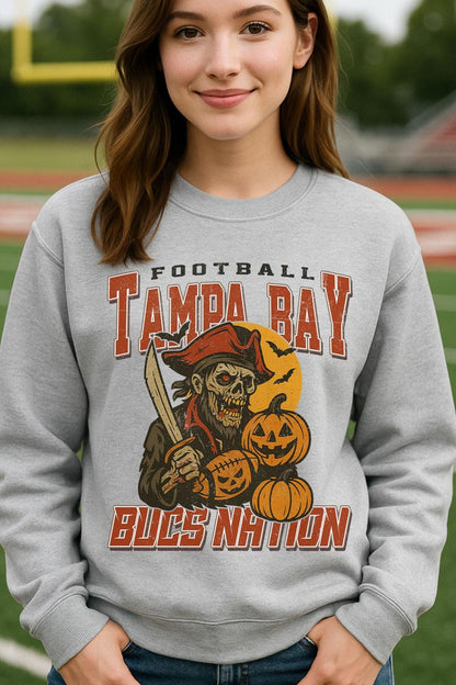 Vintage Style Tampa Bay Spooky Sweatshirt | Bucs Nation Halloween Football Shirt | Spooky Crow Pumpkin Shirt | Fall Sports Fan Gift