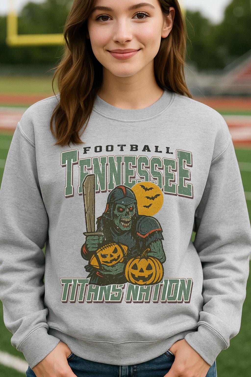Vintage Style Tennessee Spooky Sweatshirt | Titans Nation Halloween Football Shirt | Spooky Crow Pumpkin Shirt | Fall Sports Fan Gift