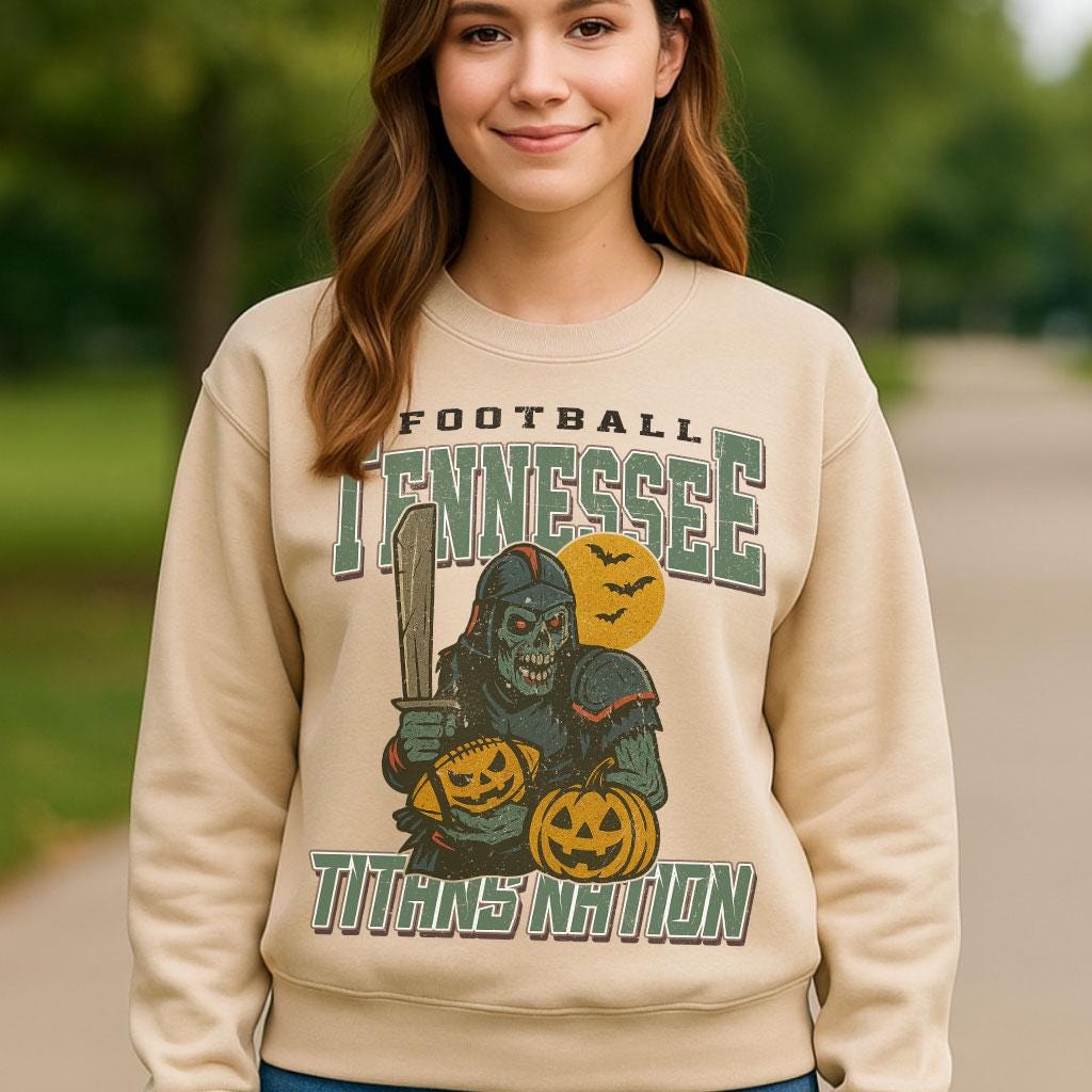 Vintage Style Tennessee Spooky Sweatshirt | Titans Nation Halloween Football Shirt | Spooky Crow Pumpkin Shirt | Fall Sports Fan Gift