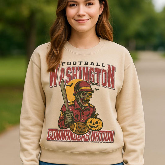 Vintage Style Washington Spooky Sweatshirt | Commanders Nation Halloween Football Shirt | Spooky Crow Pumpkin Shirt | Fall Sports Fan Gift