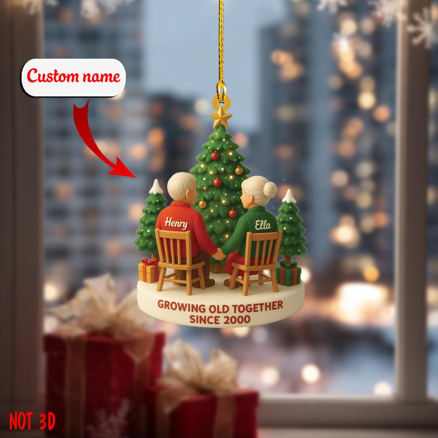 Custom Couple Ornament, Personalized Growing Old Together Christmas Ornament with Name and Year, Anniversary Married Gift for Husband Wife