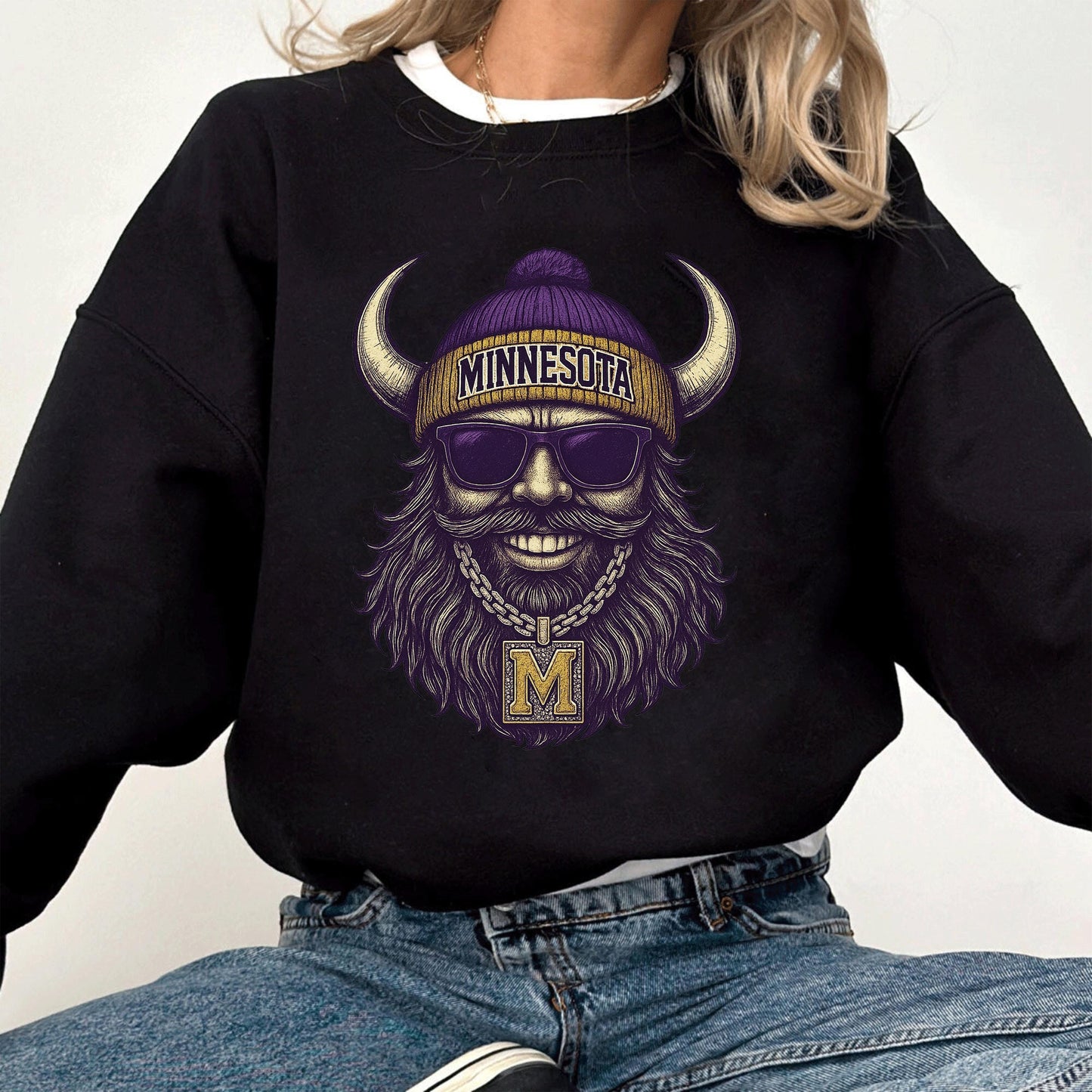 Minnesota Graphic Sweatshirt, Retro Viking Beard Shirt, Cool Streetwear Pullover, Hip Hop Graphic Tee, Unisex Oversized Vintage Top