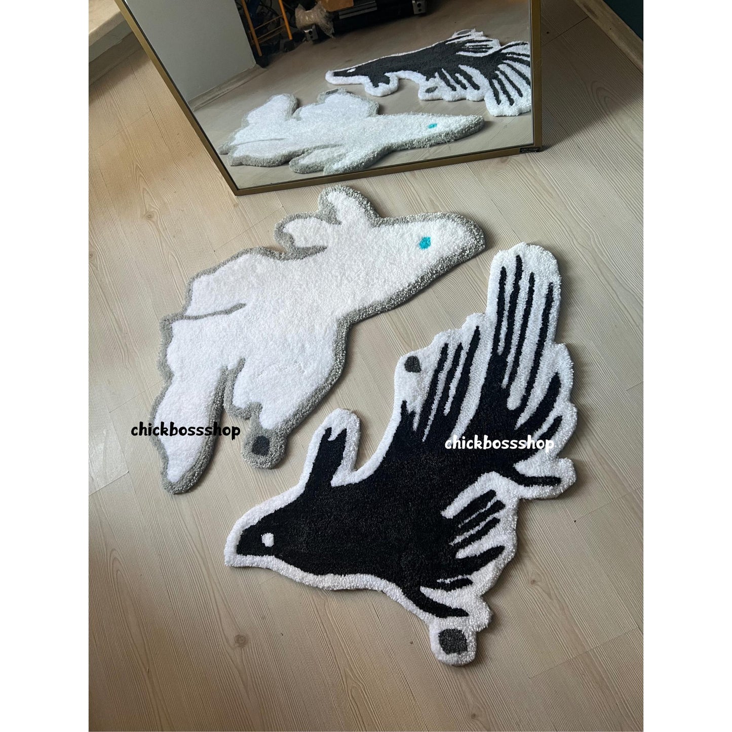 Yin Yang Koi Fish Tufted Rug | Black & White Minimalist Design