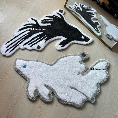 Yin Yang Koi Fish Tufted Rug | Black & White Minimalist Design