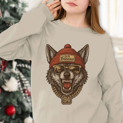 San Francisco Wolf Graphic Sweatshirt, Retro Hip Hop Streetwear Shirt, Cool Oversized Pullover, Vintage Graphic Tee, Unisex Fashion Top