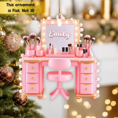 Personalized Makeup Christmas Ornaments, Makeup Table 2D Flat Ornament, Gifts for Makeup Artist, Girls