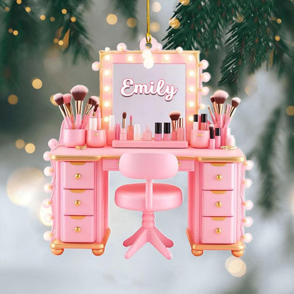 Personalized Makeup Christmas Ornaments, Makeup Table 2D Flat Ornament, Gifts for Makeup Artist, Girls