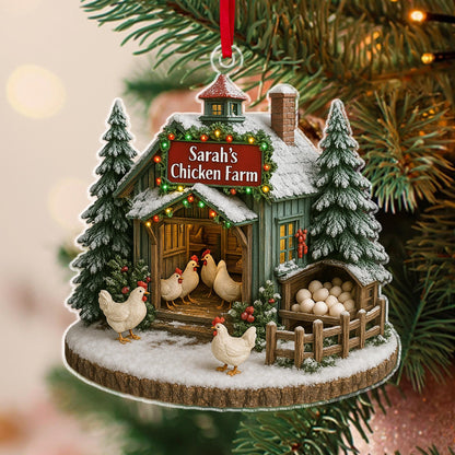 Personalized Chicken Farm Ornament, Custom Chicken Ornament 2D Flat, Farmhouse Christmas Ornament, Farm Decor, Gift For Farmer,Chicken Lover