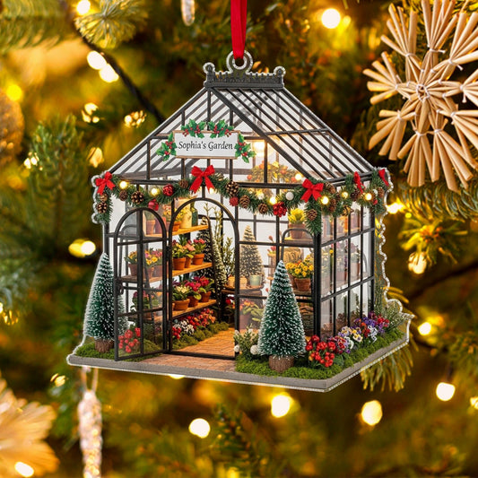 Personalized Garden 2D Flat Acrylic Ornament, Custom Garden House Christmas Ornament, Greenhouse Christmas Tree Decor, Plant Lover Gifts