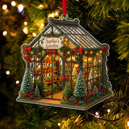 Personalized Garden 2D Flat Acrylic Ornament, Custom Greenhouse Christmas Tree Decor, Garden House Christmas Ornament, Plant Lover Gifts