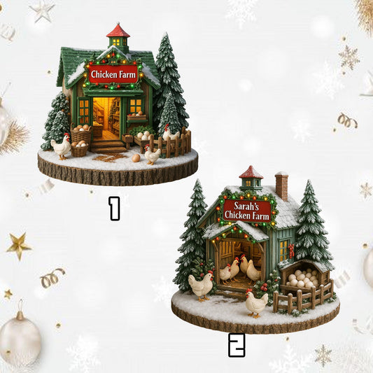 Personalized Chicken Farm Ornament, Custom Chicken Ornament 2D Flat, Farmhouse Christmas Ornament, Farm Decor, Gift For Farmer,Chicken Lover