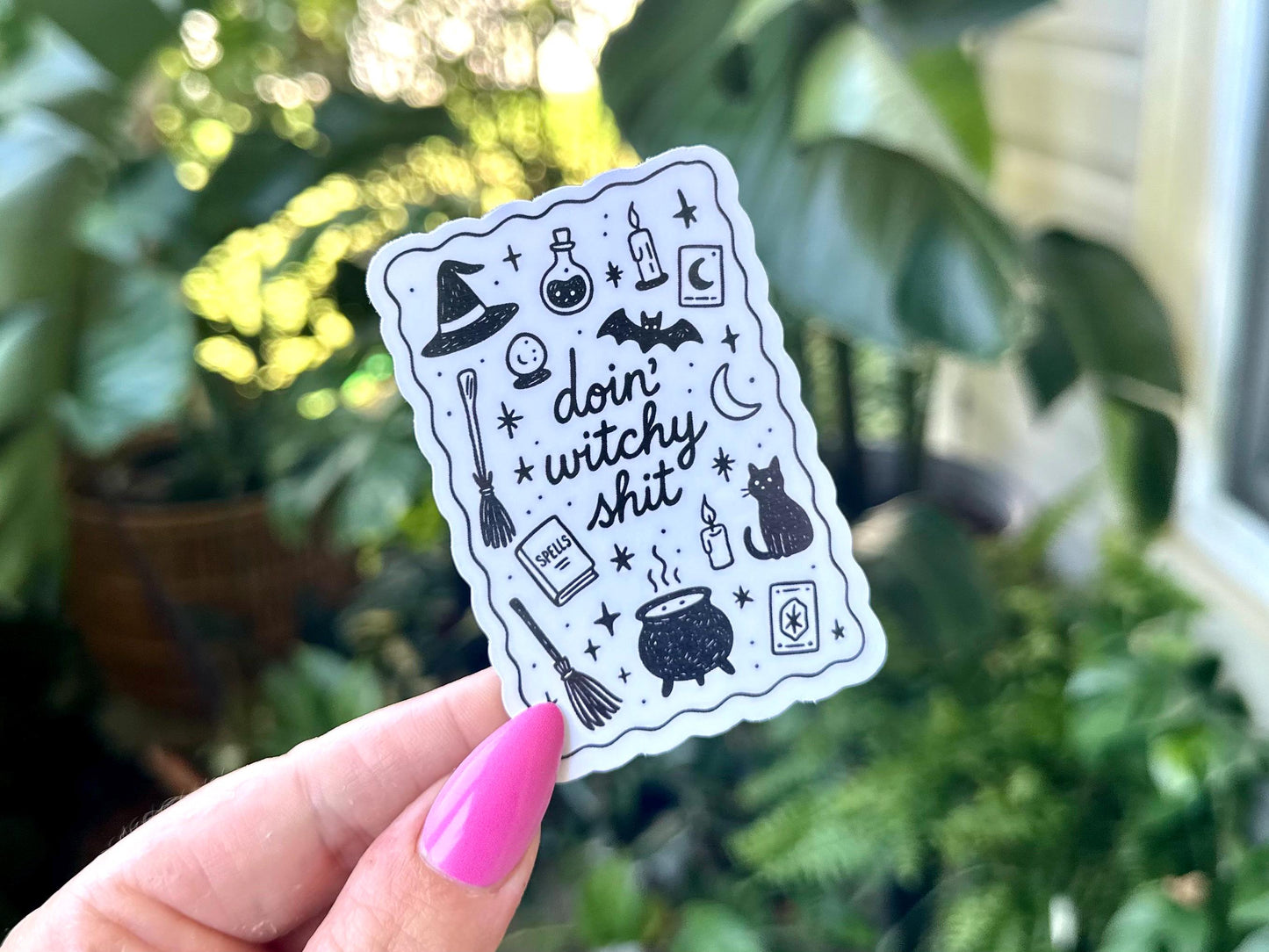 Doin Witchy Sh!t Waterproof Sticker, Handdrawn Art, Bestfriend Gifts, Positivity, Halloween, Fall, Girly Spooky, Autumn