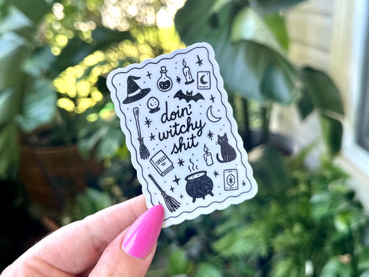 Doin Witchy Sh!t Waterproof Sticker, Handdrawn Art, Bestfriend Gifts, Positivity, Halloween, Fall, Girly Spooky, Autumn