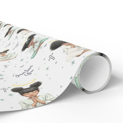 Praying Little Black Angel Wrapping Paper: Perfect for Baby Showers, Birthdays, Parties, Gift Wrap, and Celebrations, Biblical Gift Wrapping