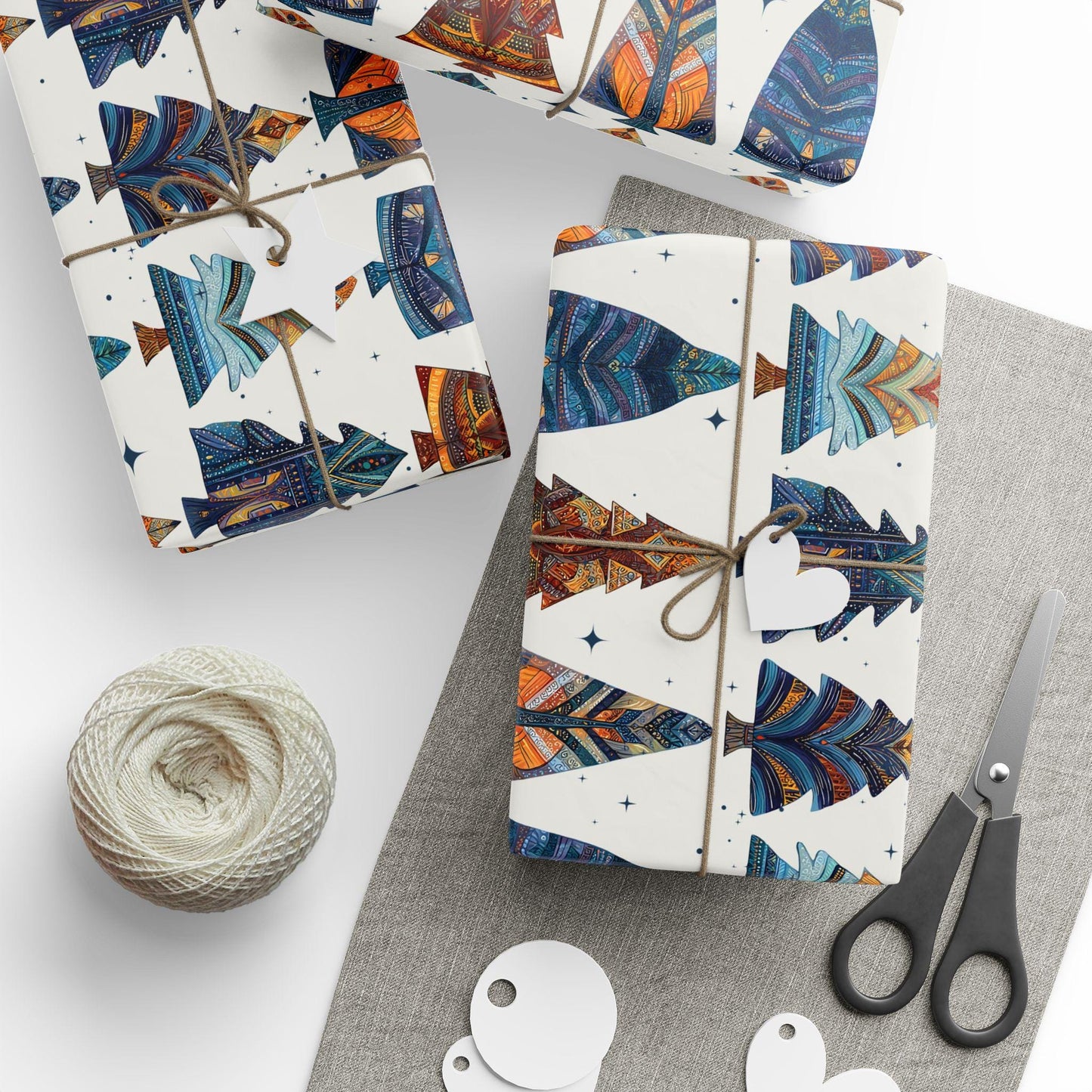 Tribal Tree Wrapping Paper: Boho Holiday Gift Wrap, Modern Christmas Wrapping, Festive Present Wrapping, Unique Christmas Gift Giving