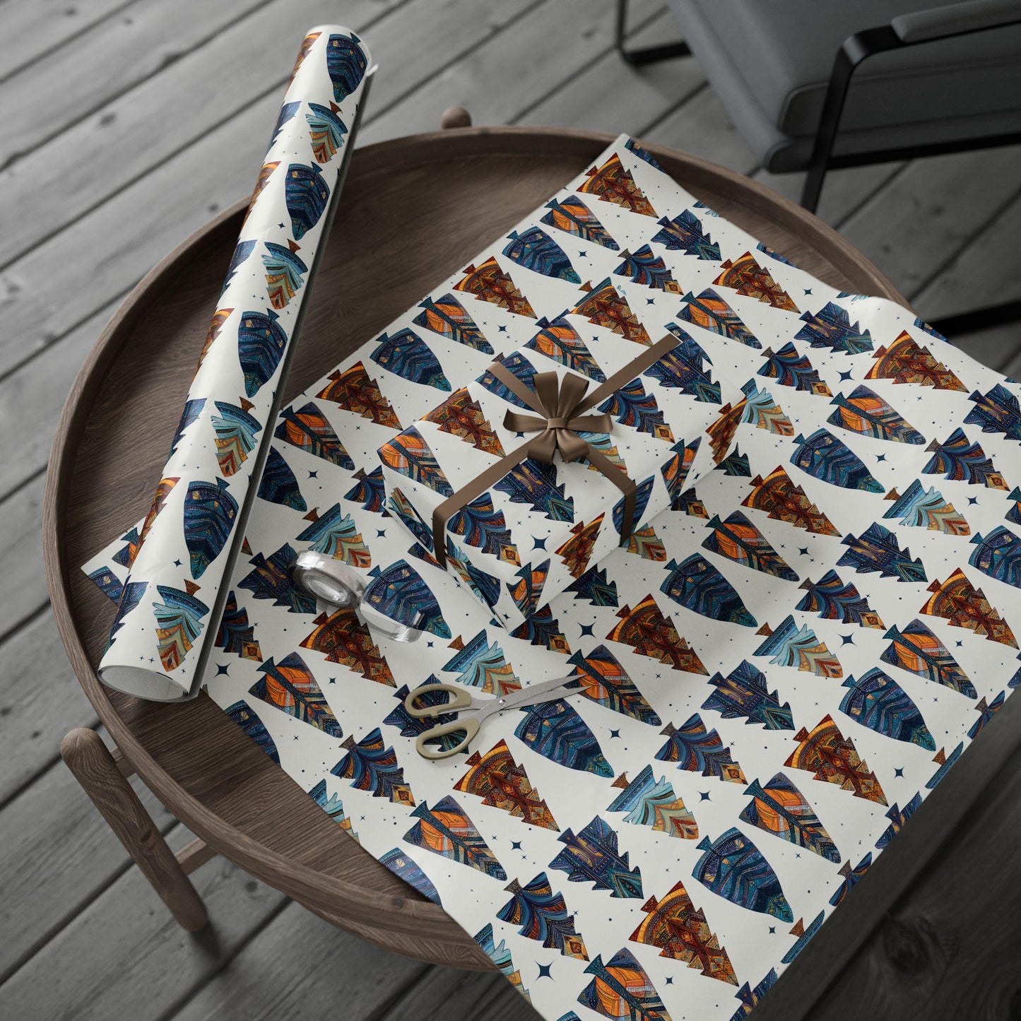 Tribal Tree Wrapping Paper: Boho Holiday Gift Wrap, Modern Christmas Wrapping, Festive Present Wrapping, Unique Christmas Gift Giving