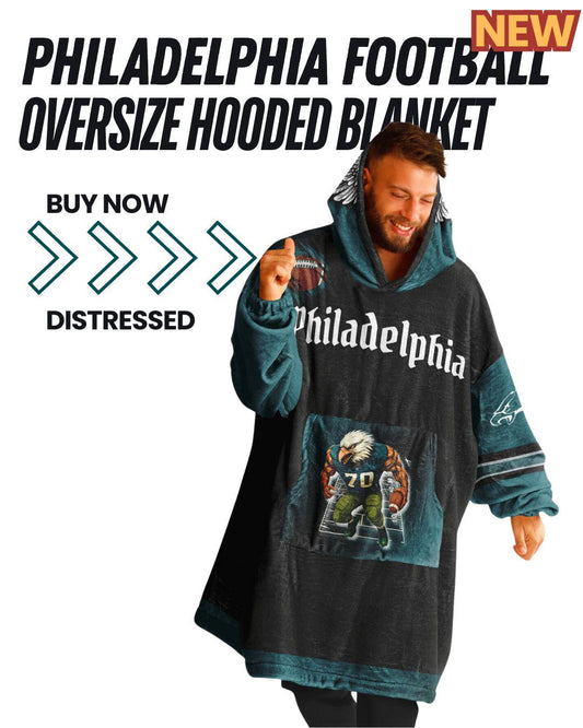 Philadelphia Football Oversized Hooded Blanket: Bird Black Distressed Player Cuddle Hoodie