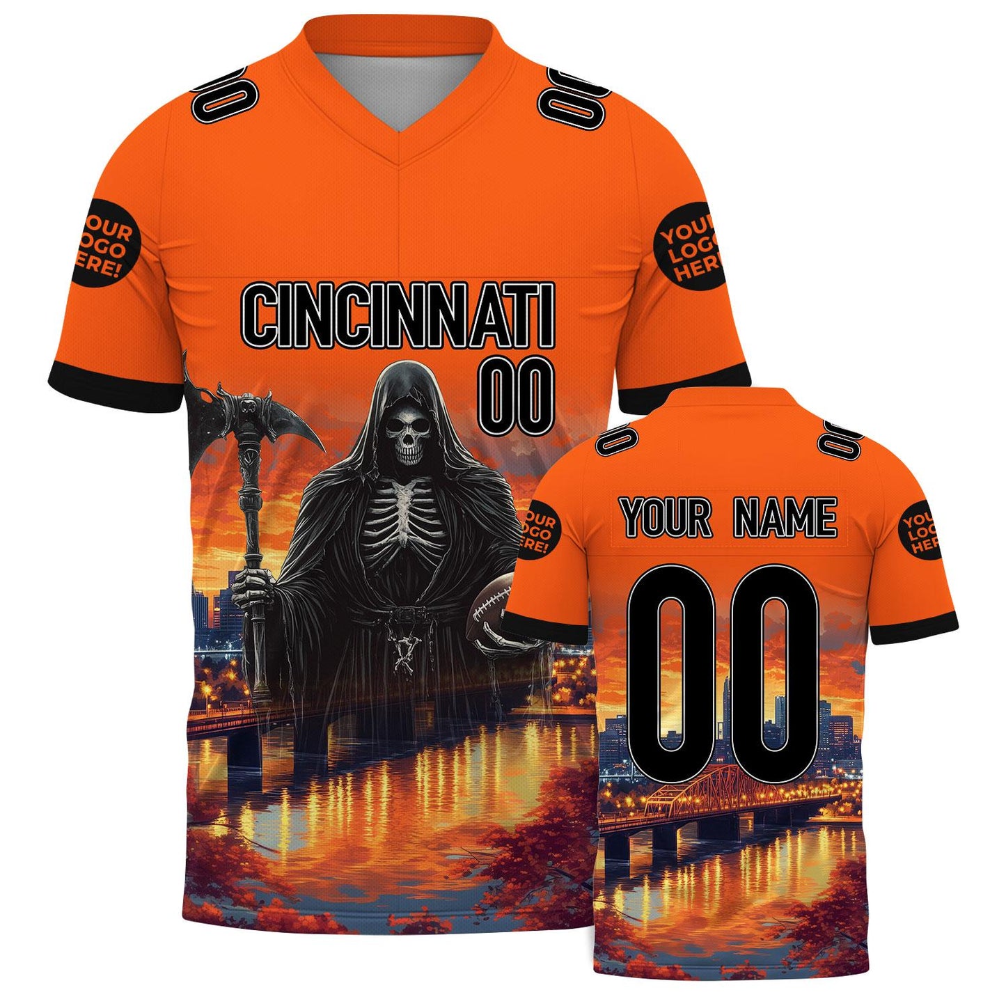 Custom Houston Red Football Jersey Kid Adult, Custom Red Black Halloween Football Jersey Name Number Logo State College Jersey Skull Gift