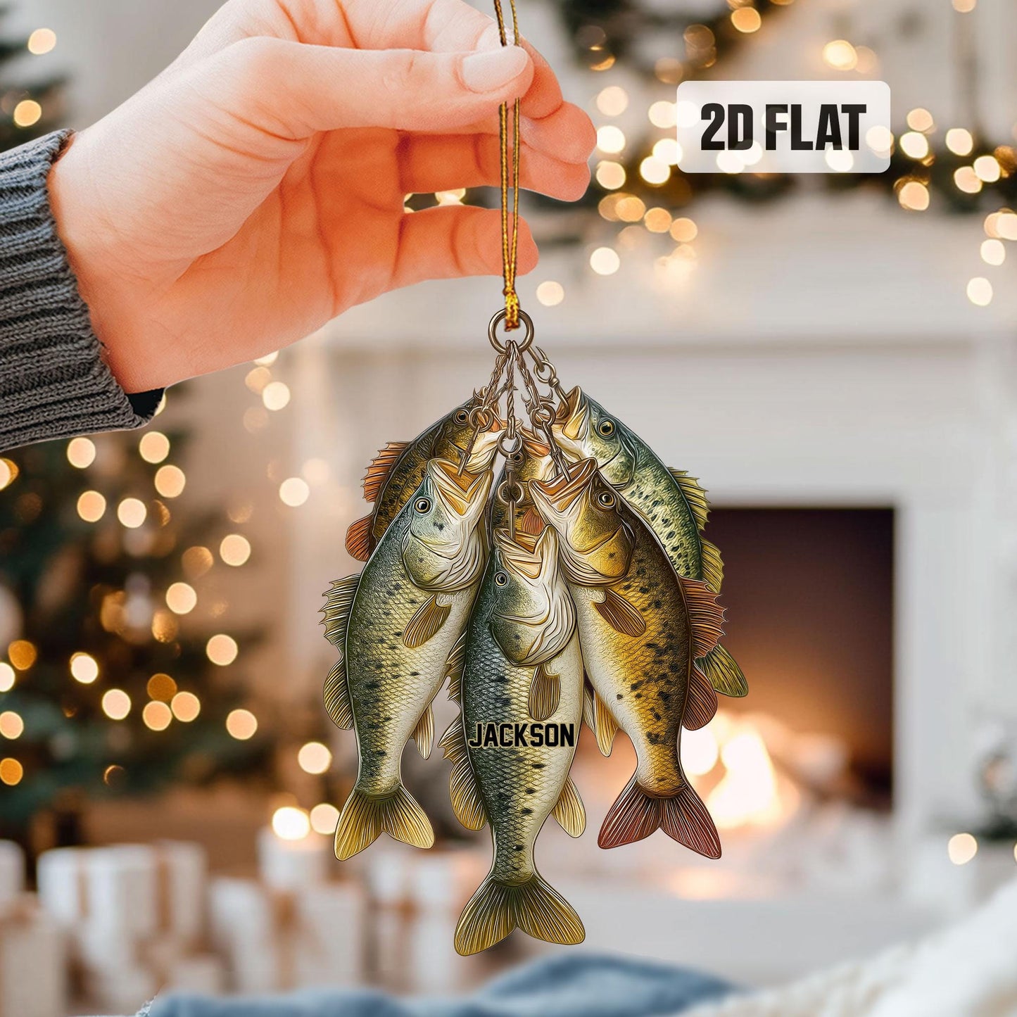 Personalized Fishing 2D Flat Ornament, Custom Fishing Christmas Tree Ornament, Bass Fish Ornament, Xmas Gift for Fisherman, Dad, Husband