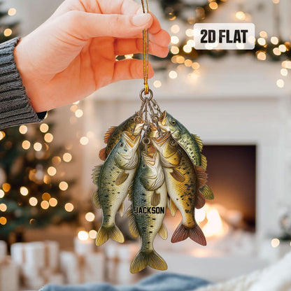 Personalized Fishing 2D Flat Ornament, Custom Fishing Christmas Tree Ornament, Bass Fish Ornament, Xmas Gift for Fisherman, Dad, Husband