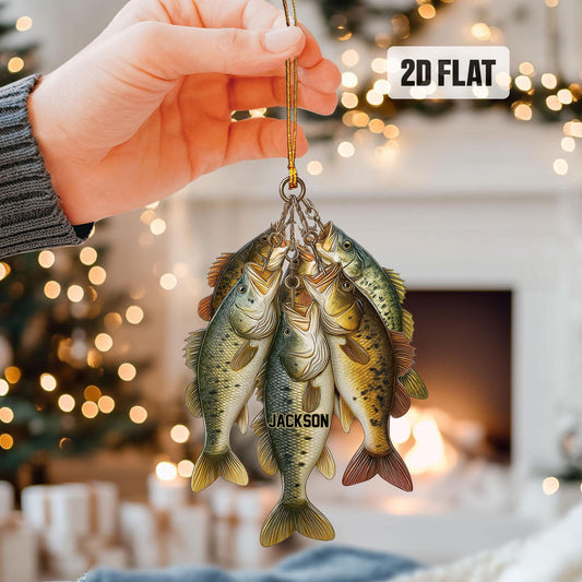 Personalized Fishing 2D Flat Ornament, Custom Fishing Christmas Tree Ornament, Bass Fish Ornament, Xmas Gift for Fisherman, Dad, Husband