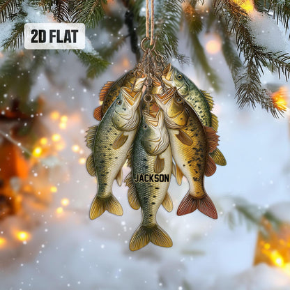 Personalized Fishing 2D Flat Ornament, Custom Fishing Christmas Tree Ornament, Bass Fish Ornament, Xmas Gift for Fisherman, Dad, Husband