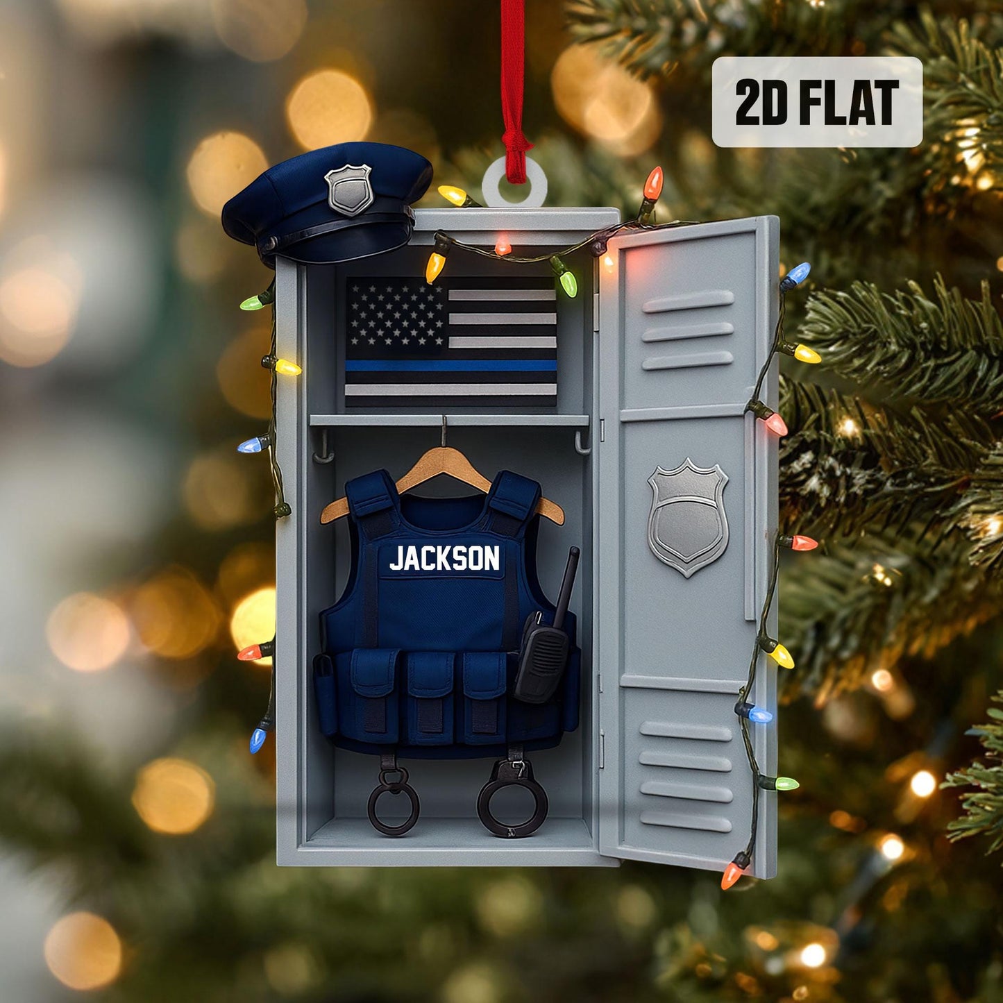 Personalized Police Flat 2D Ornament, Custom Police Locker Rearview Mirror Car Accessories, Xmas Law Enforcement Gift for Dad, Husband, Son