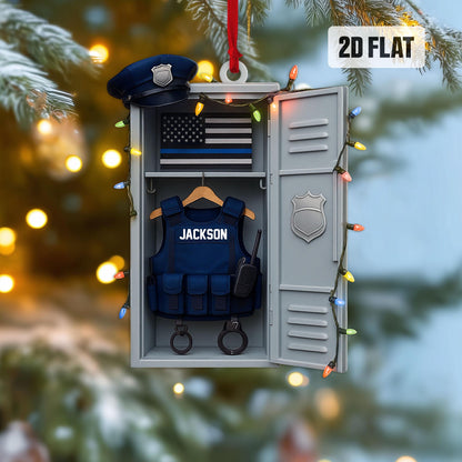 Personalized Police Flat 2D Ornament, Custom Police Locker Rearview Mirror Car Accessories, Xmas Law Enforcement Gift for Dad, Husband, Son