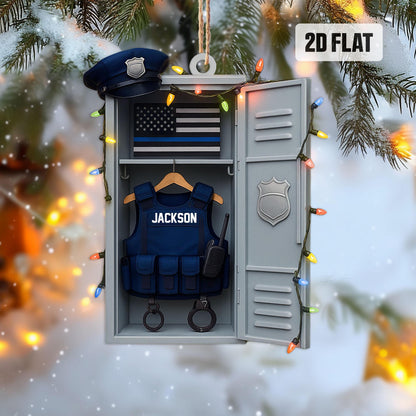 Personalized Police Flat 2D Ornament, Custom Police Locker Rearview Mirror Car Accessories, Xmas Law Enforcement Gift for Dad, Husband, Son