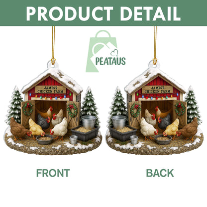 Chicken Farm Ornament, Chicken Ornament 2D Flat, Farmhouse Christmas Ornament, Farm Decor,Gift For Farmer,Chicken Lover,Custom Barn Ornament