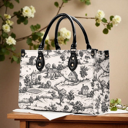 Noir Echo Toile | Tote Handbag | Top-Grain Leather Handbag | Vegan Leather | Shoulder Bag | Custom Tote Bag | Trend Gift | Top-Handle Purse