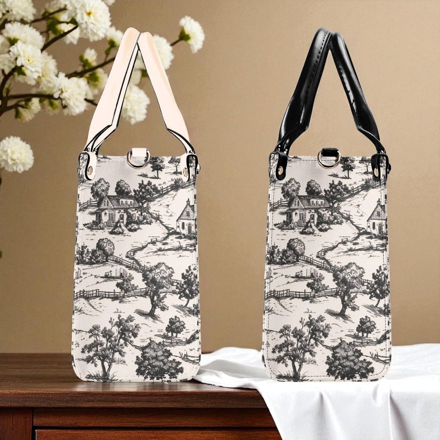 Noir Echo Toile | Tote Handbag | Top-Grain Leather Handbag | Vegan Leather | Shoulder Bag | Custom Tote Bag | Trend Gift | Top-Handle Purse