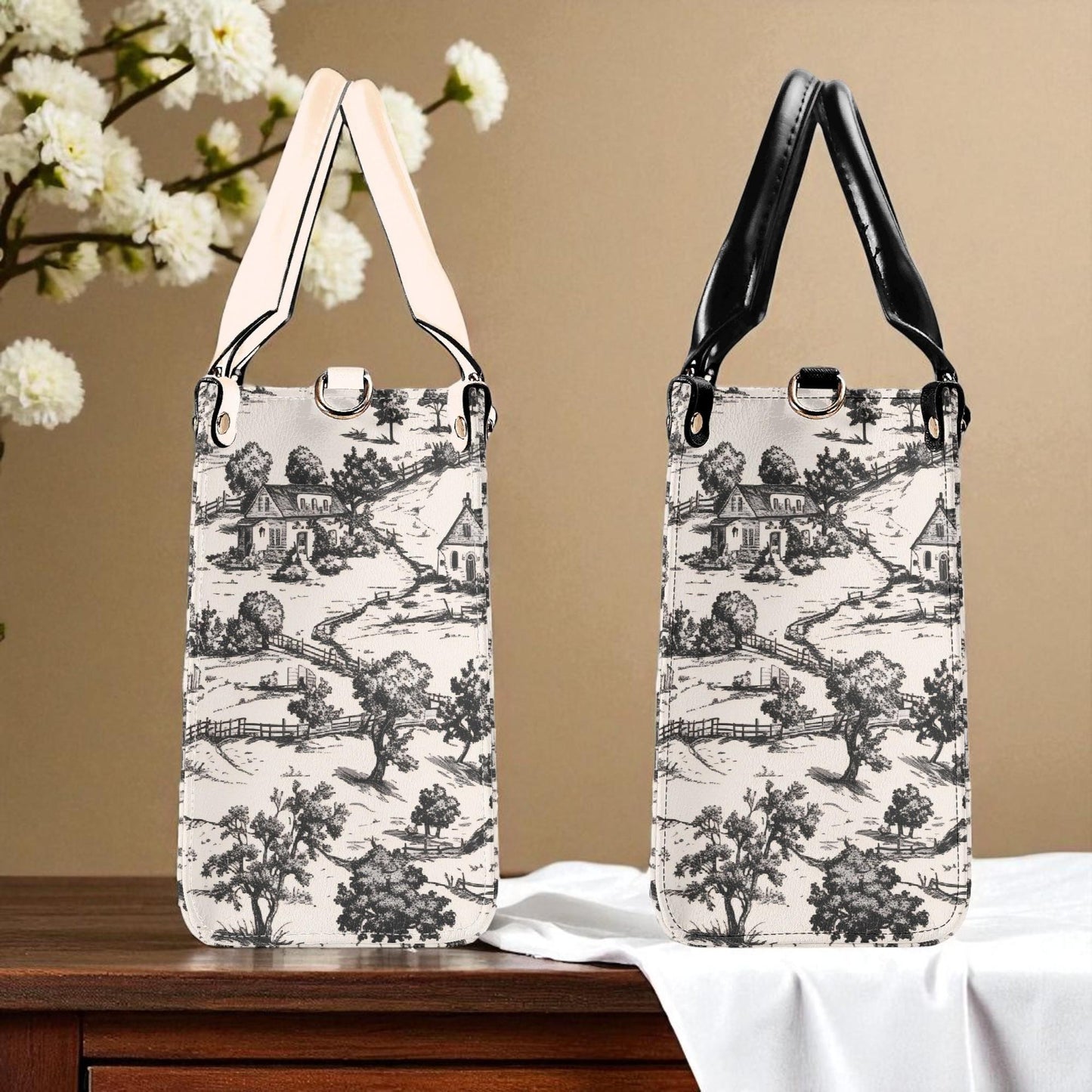 Noir Echo Toile | Tote Handbag | Top-Grain Leather Handbag | Vegan Leather | Shoulder Bag | Custom Tote Bag | Trend Gift | Top-Handle Purse