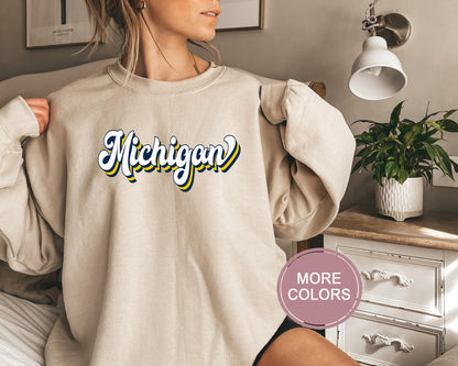 Michigan Football Sweatshirt, Vintage Michigan Crewneck, Retro Michigan Sweatshirt, Michigan Varsity Sweatshirt, Michigan Long Sleeve