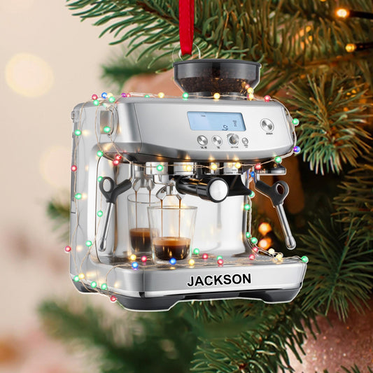 Personalized Coffee Machine Ornament Christmas, Espresso Maker Ornament Gift For Coffee Lovers Holiday, Flat 2D Ornament, Gift For Him