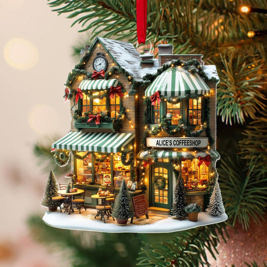Personalized Coffee Shop 2D Flat Acrylic Ornament, Custom Coffee Store Christmas Coffee Store Gift, Christmas Decor, Coffee Lover Ornament