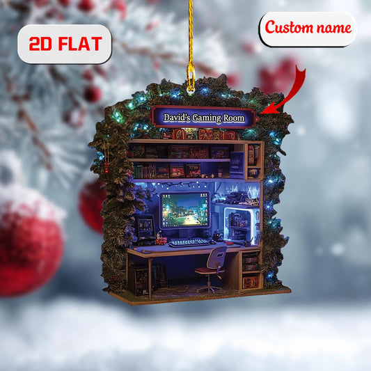 Custom Gamer Ornament 2D Flat, Personalized Gaming Setup Christmas Ornament, Acrylic Ornament Gift for PC Gamers, Video Game Holiday Decor