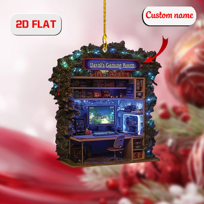 Custom Gamer Ornament 2D Flat, Personalized Gaming Setup Christmas Ornament, Acrylic Ornament Gift for PC Gamers, Video Game Holiday Decor