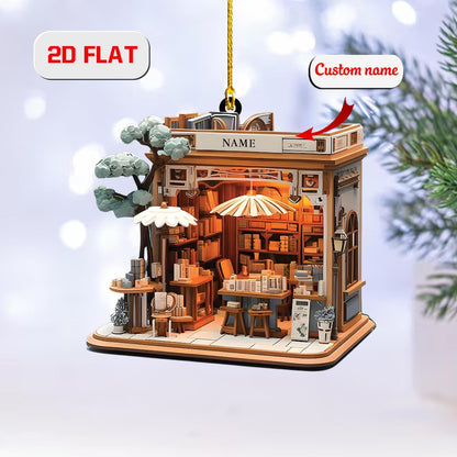 2D Custom Bookstore Ornament,Personalized Library Christmas Ornament with Name, Unique Gift for Book Lovers, Teachers, Writers Holiday Decor