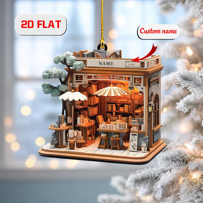 2D Custom Bookstore Ornament,Personalized Library Christmas Ornament with Name, Unique Gift for Book Lovers, Teachers, Writers Holiday Decor