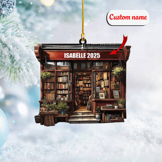 Personalized Bookstore 2D Flat Acrylic Ornament, Custom Book Shop Ornament, Gift for Book Lovers, Library Ornament, Reading Holiday Decor