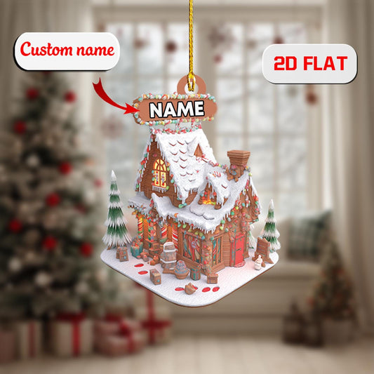 Personalized Gingerbread House 2D Flat Acrylic Ornament, Custom Christmas Cottage Ornament, Gift for Families and Kids, Holiday Home Decor