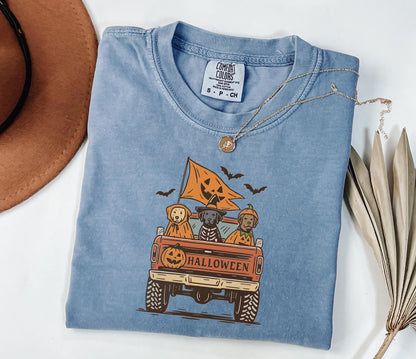 Comfort Colors® Halloween Truck Dog Shirt, Cute Fall Dog Costume Shirt, Pumpkin Truck Halloween Shirt, Halloween Dog Shirt