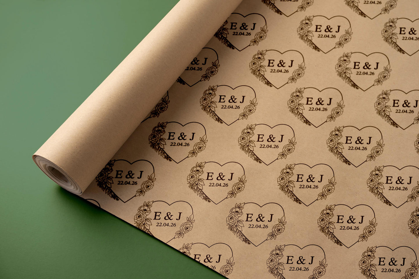 Personalised Wedding Wrapping Paper, Kraft Paper, Craft, Branded Packaging, Parchment, 90gsm, Packaging, Tissue paper, Recyclable, Hearts